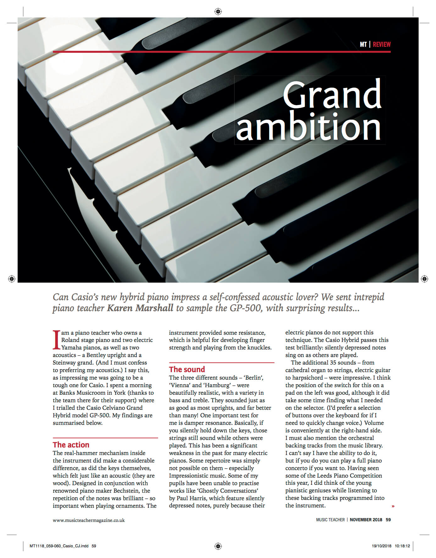 CASIO GRAND HYBRID FEATURED IN MUSIC TEACHER MAGAZINE